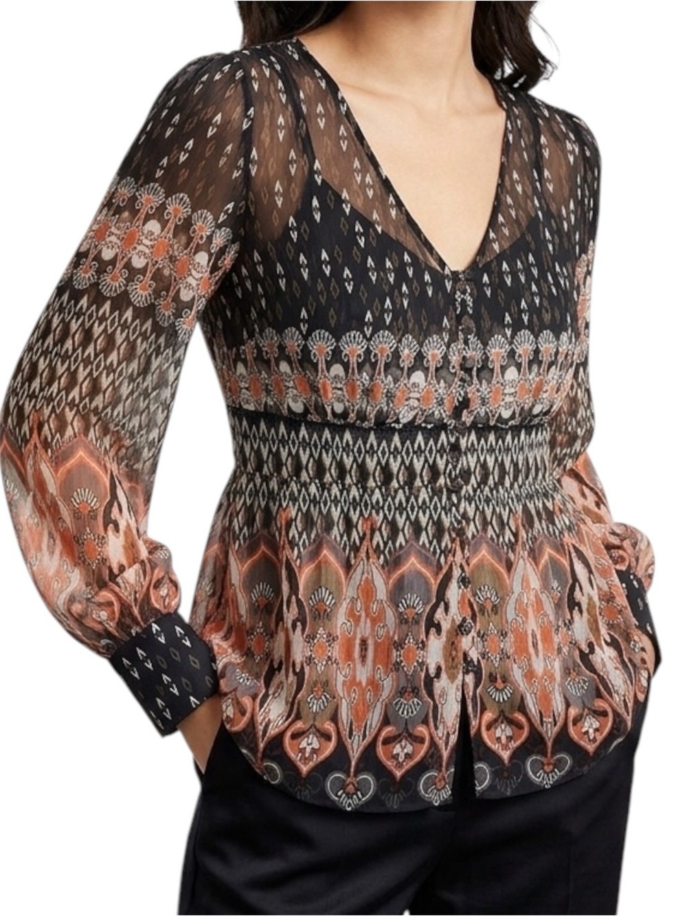 Tuzzi Sheer Buttoned Blouse One Size Black Multicoloured